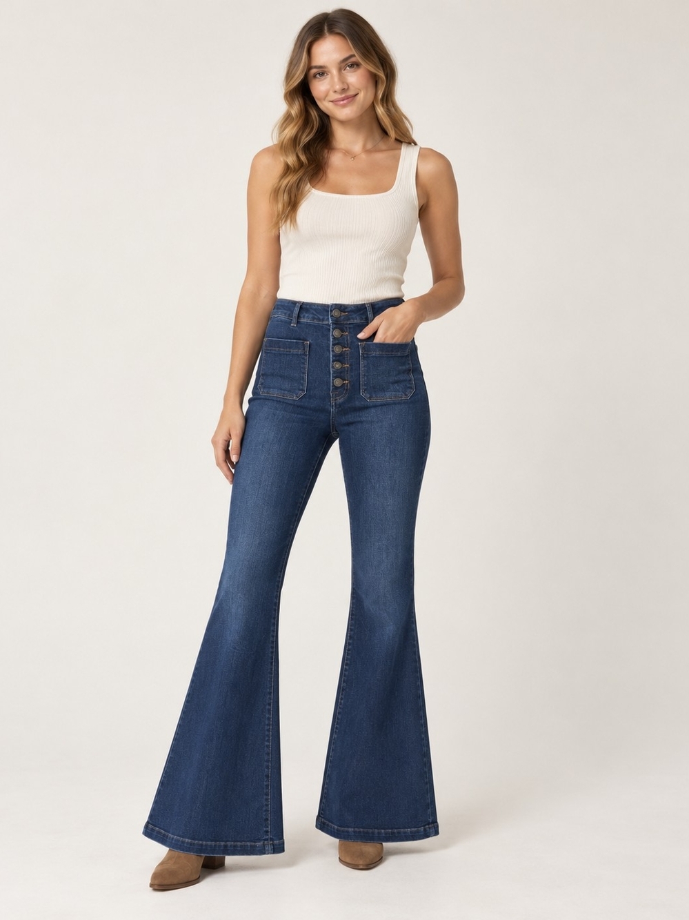 Cello High-Waist Dark Blue Flare Jeans